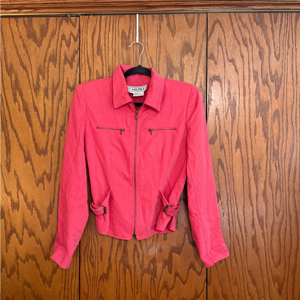 Carlisle Pink Silk Blend Zip Jacket Belted Womens Size 2